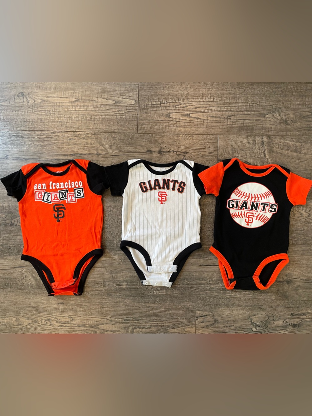 SF Giants Baseball Baby One-Piece Bodysuit Set - Orange, Black, White